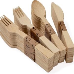 Bamboo Cutlery Set Napkin Biodegradable Disposable Knife Fork Spoon