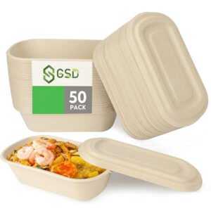 100% Compostable Custom 37 OZ Biodegradable Bamboo Pulp Food Container Box