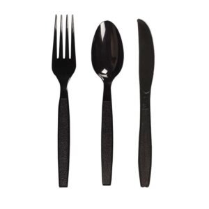 Disposable Plastic Cutlery Set Includes Forks, Spoons, and Knives
