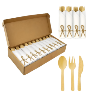 100% Natural Biodegradable Bamboo Cutlery Set, Disposable Knife Fork Spoon